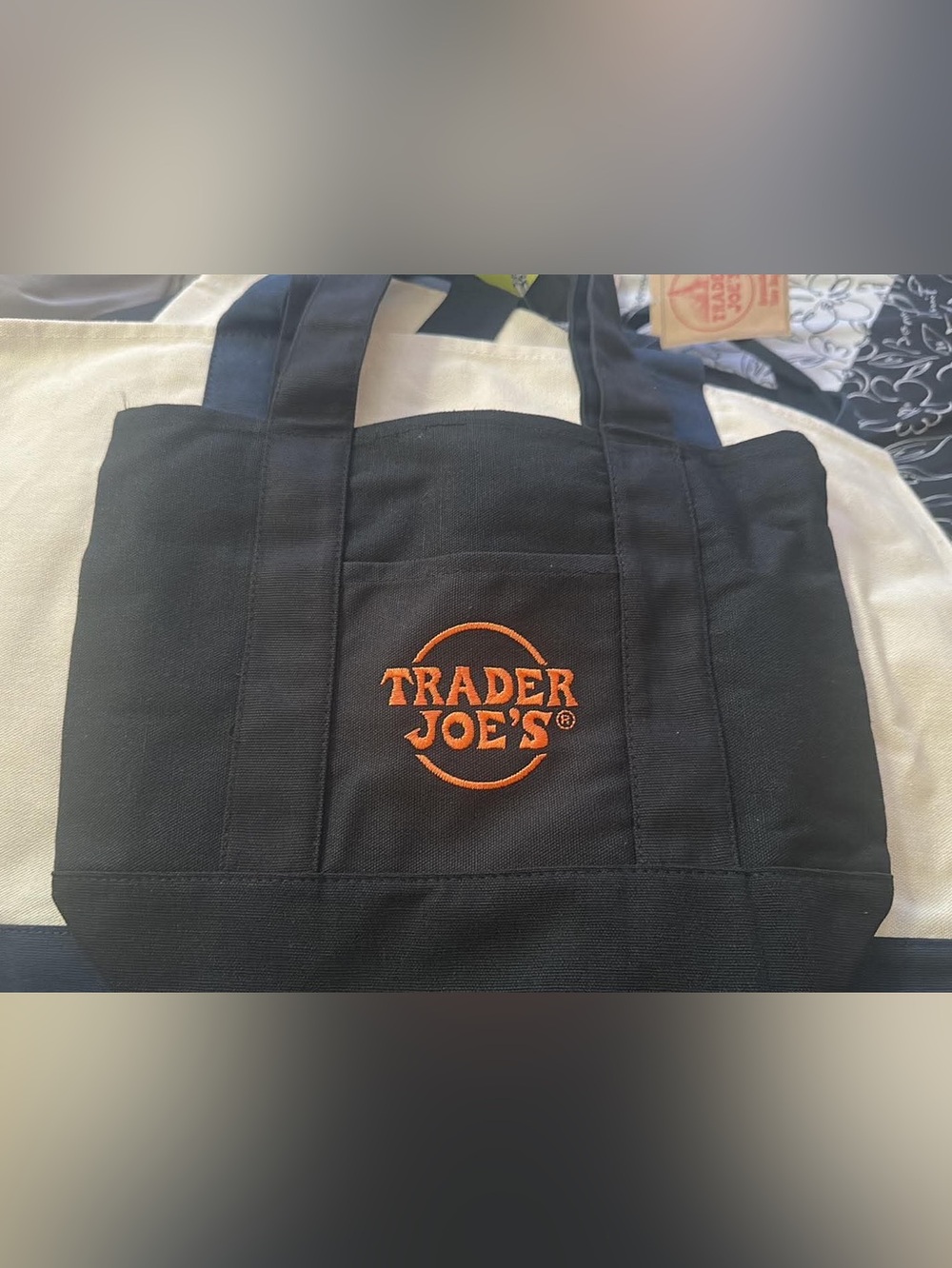 Trader joe’s Black Tote Bag with Orange Logo